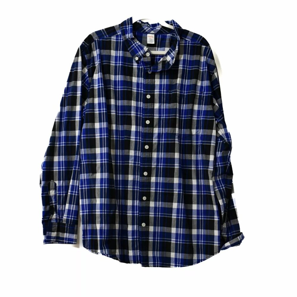 Gymboree Mens Blue Black Plaid Button-Down Shirt Casual Collared Long Sleeve 2XL